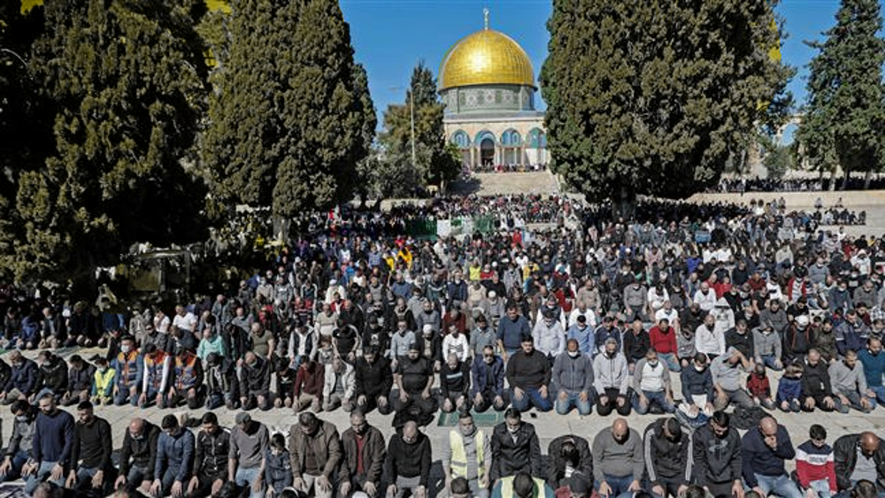 Palestinian Muslims attend Friday prayer at al-Aqsa mosque