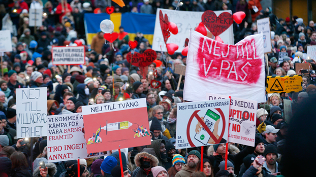 Thousands protest against coronavirus vaccination pass in Sweden