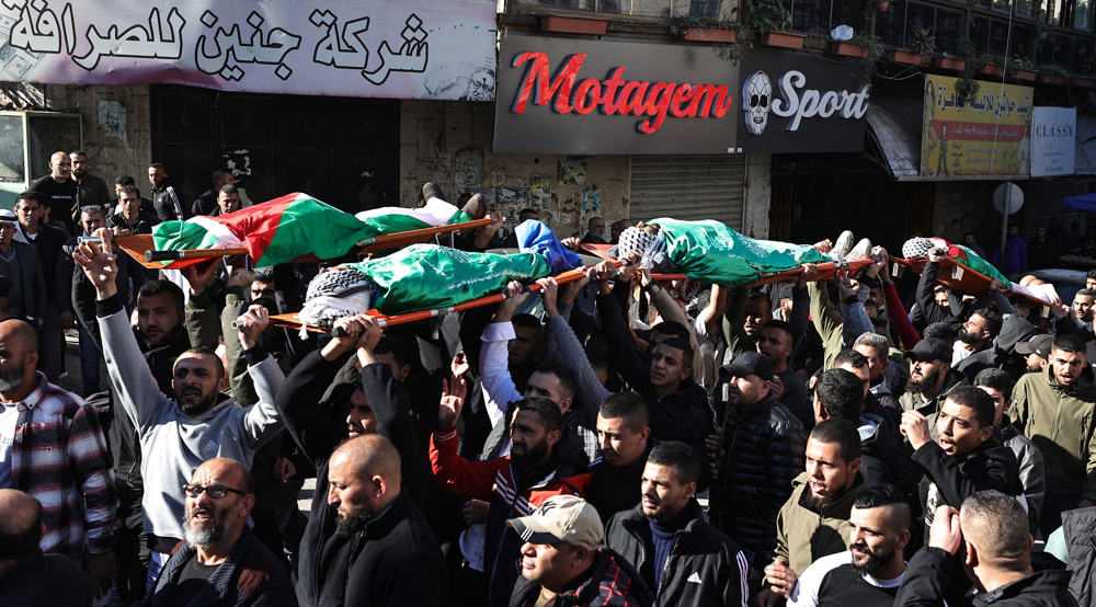 Palestinians hold funeral for six young men killed in Israeli airstrike in Jenin