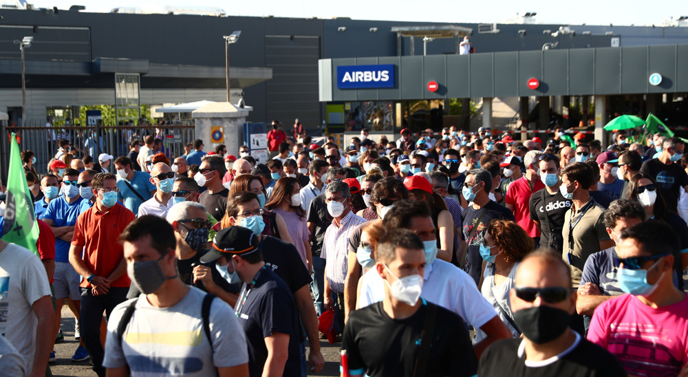 Thousands of Airbus employees protest against job cuts in Spain