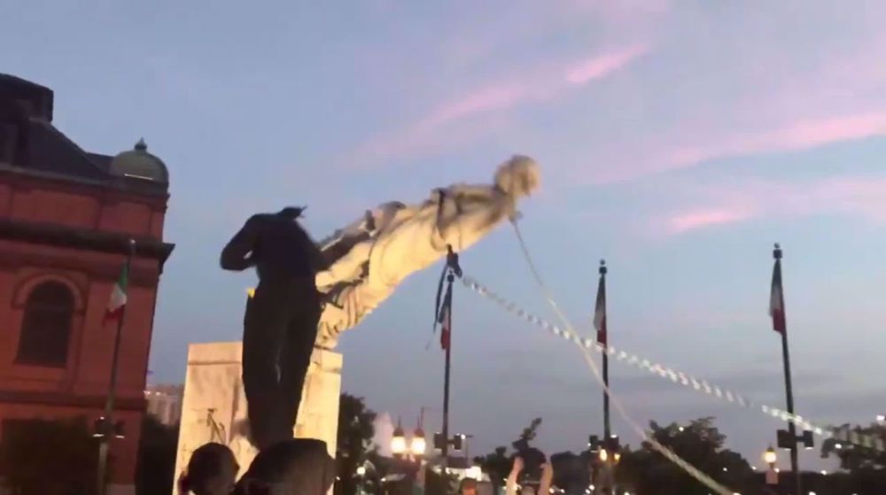 Columbus statue toppled by race protesters in Baltimore