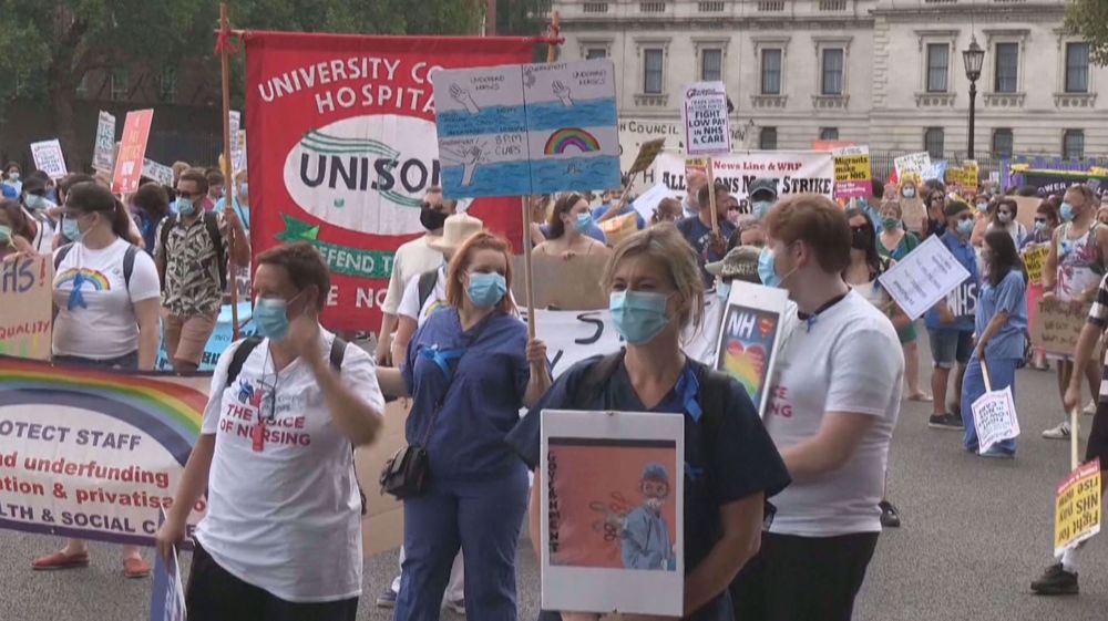 NHS workers demonstrate in London calling for better pay