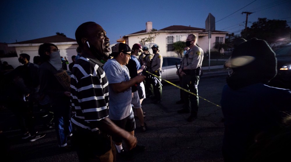 Los Angeles: BLM protesters gather at site of police killing of black man