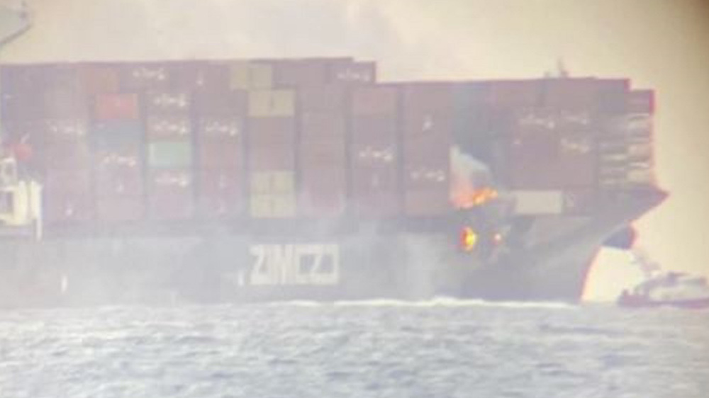 Fire blazes on ship carrying chemicals off British Columbia