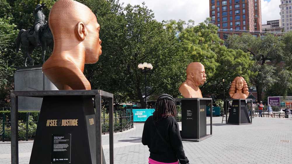 George Floyd statue vandalized in NYC