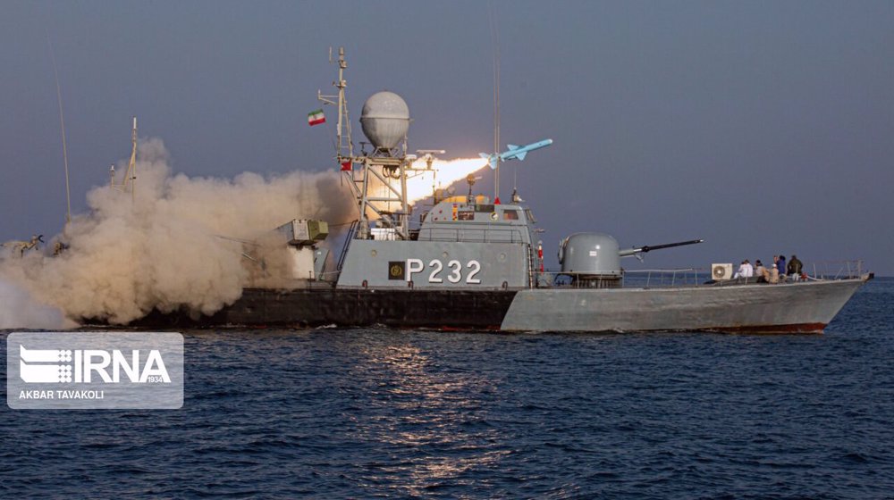 Iranian Army forces hit targets using indigenous anti-ship cruise missiles during missive drills