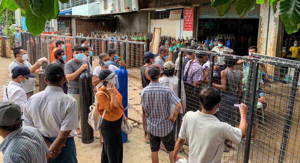 Myanmar’s Yangon sees residents queuing for oxygen amid pandemic