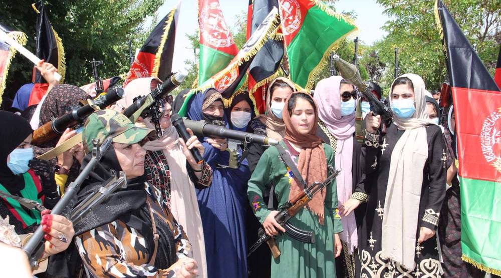 Afghan women take to streets with weapons to protest against Taliban