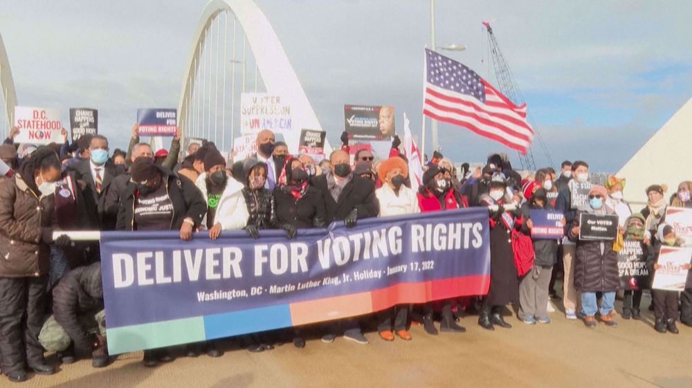 Hundreds march for voting rights on Martin Luther King Day in Washington 