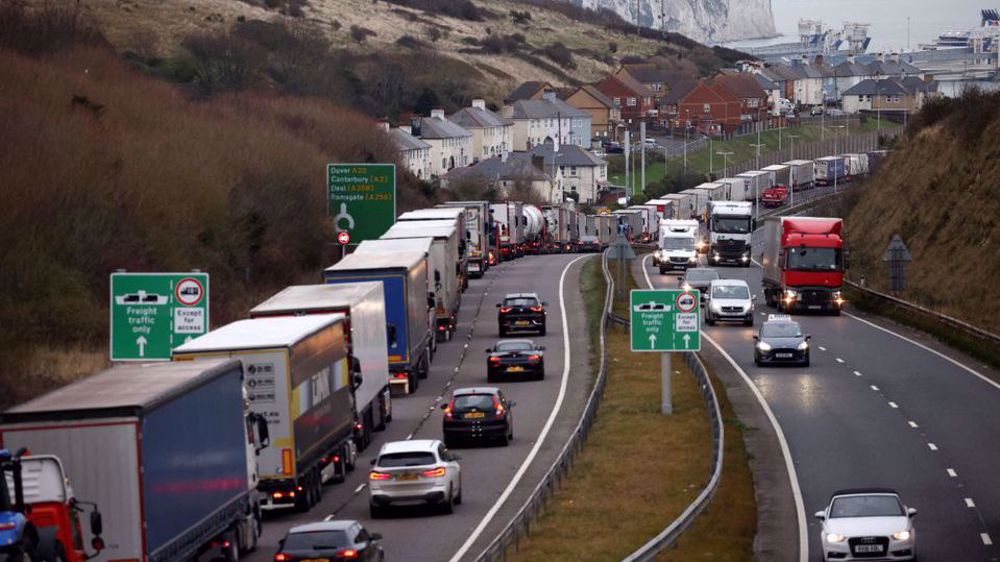 Trucks lined up behind ports in UK due to border checks