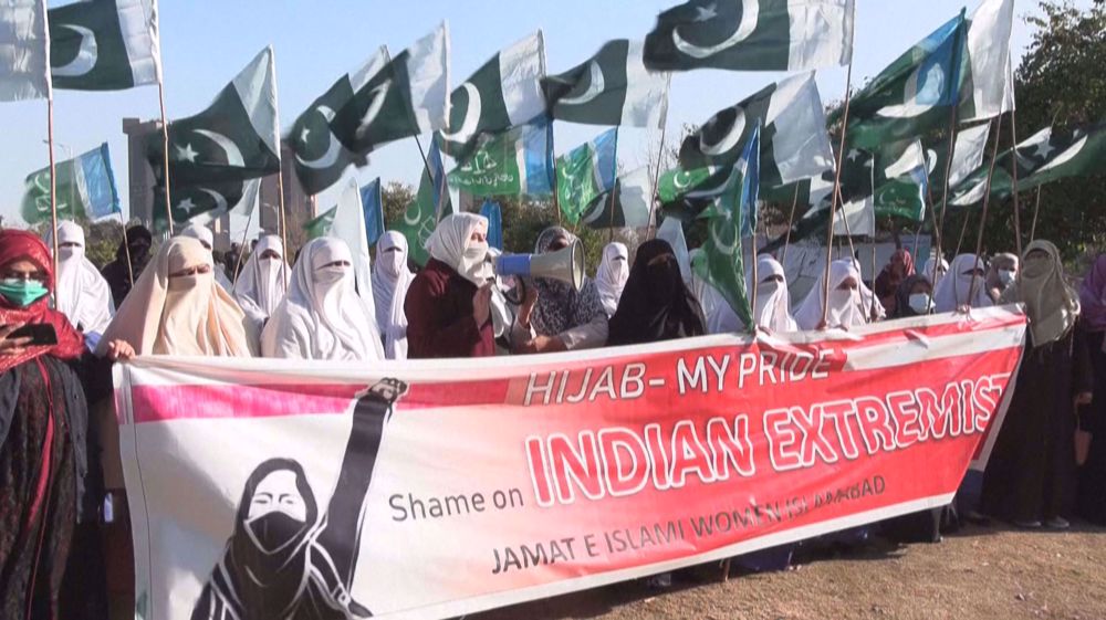 In Islamabad, Muslim women protest Indian hijab ban