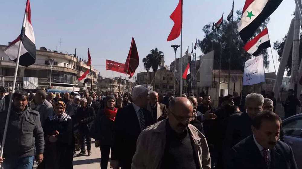 Syrians protest US, allied militants' attacks on Hasakah educational centers