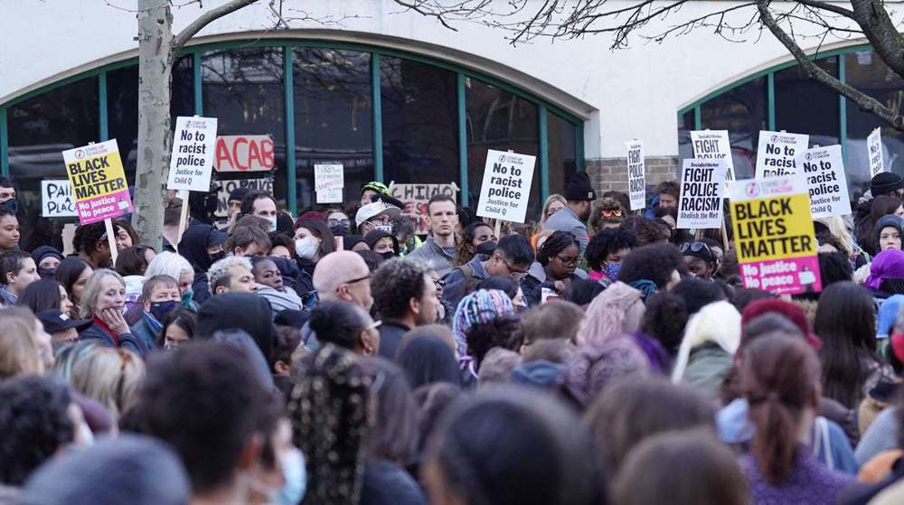 Hundreds protest police presence in UK schools