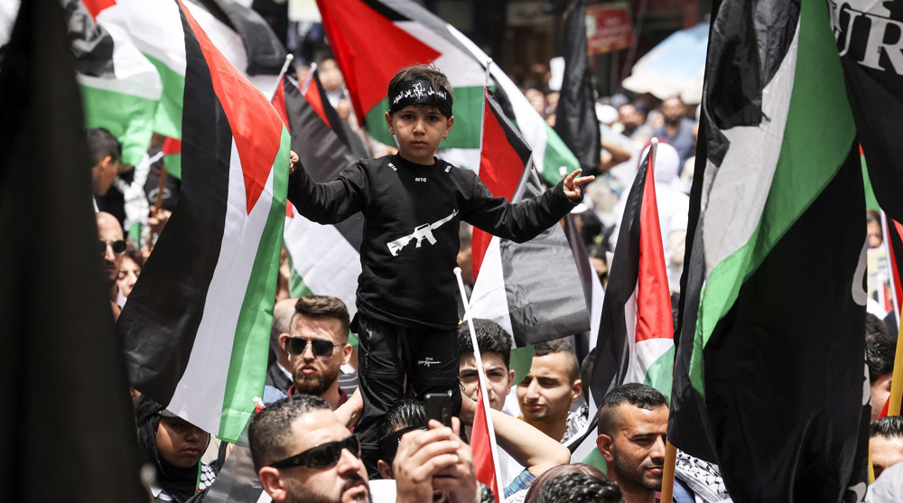 Palestinians wave national flags 