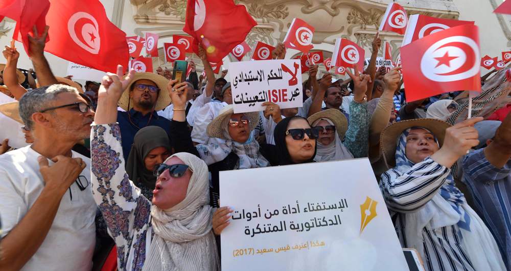 People in Tunisia protest against ‘illegal’ referendum on constitution