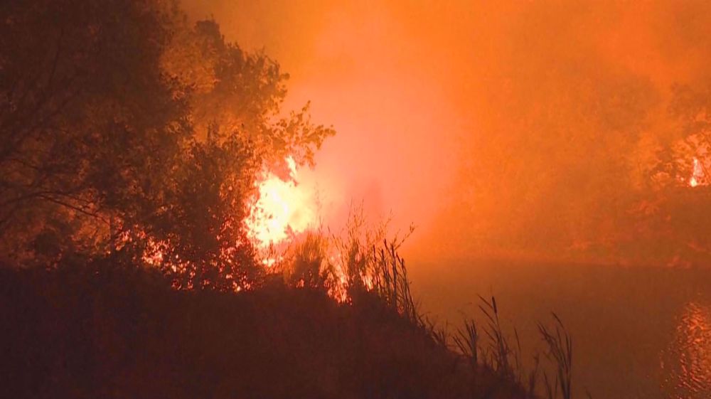 Firefighters combat wildfire in central Portugal at night