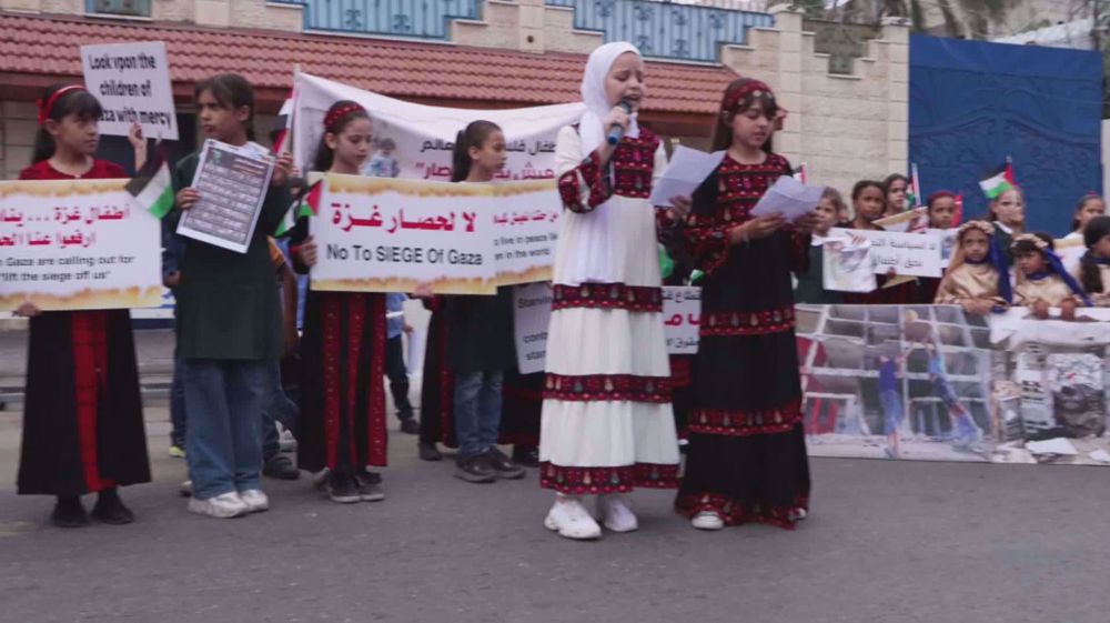 Gaza children protest against the Apartheid Israeli regime