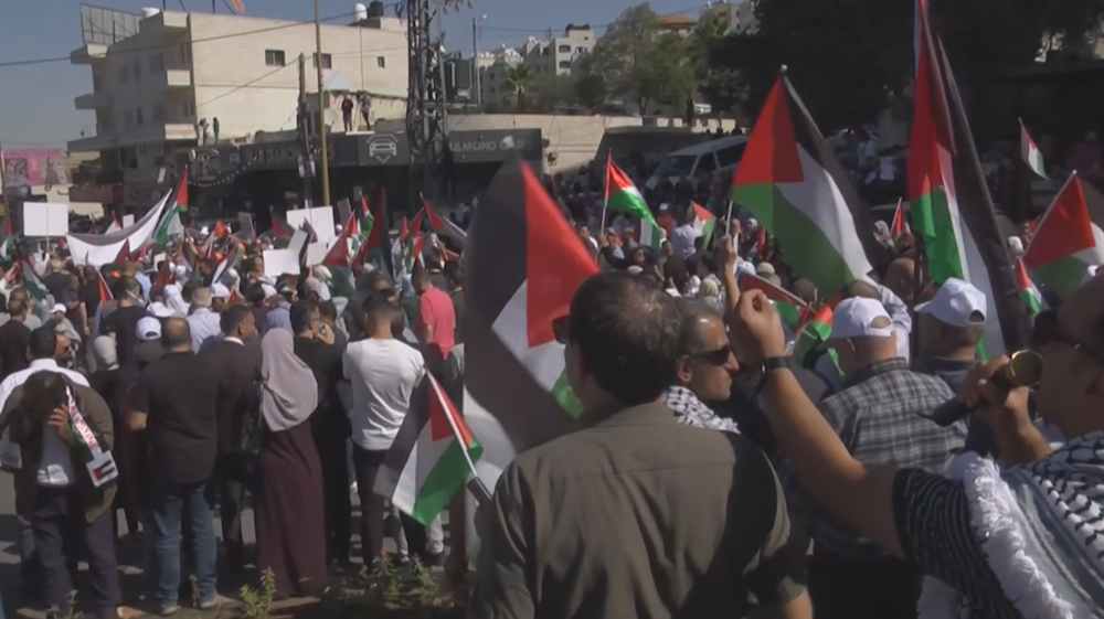 Hundreds of demonstrators rally in Ramallah in solidarity with Gaza