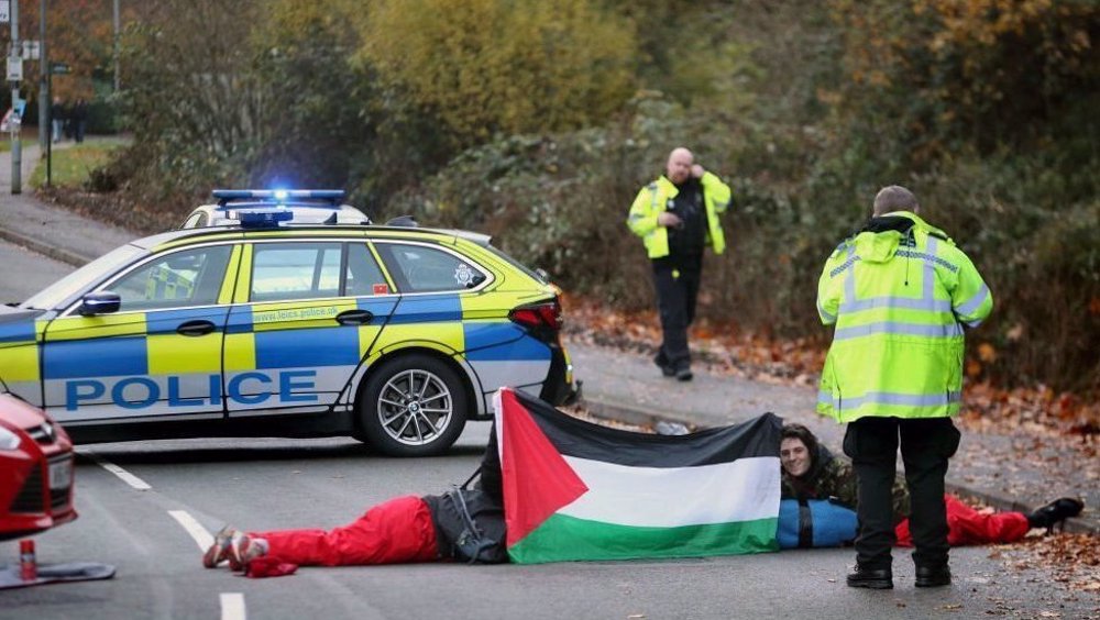 UK Palestine Action blockades Israeli drone factory in Leicester 