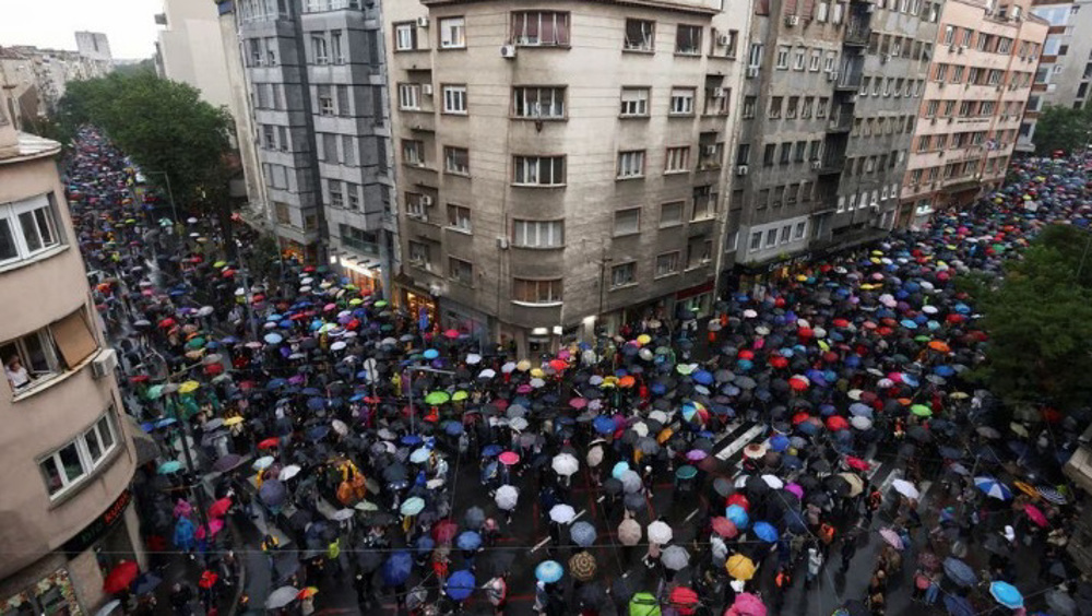 Serbians hold fresh rally in protest at government's policies, mass shootings