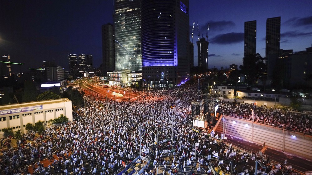 Tens of thousands of angry protesters rail against Israeli premier's extremist policies