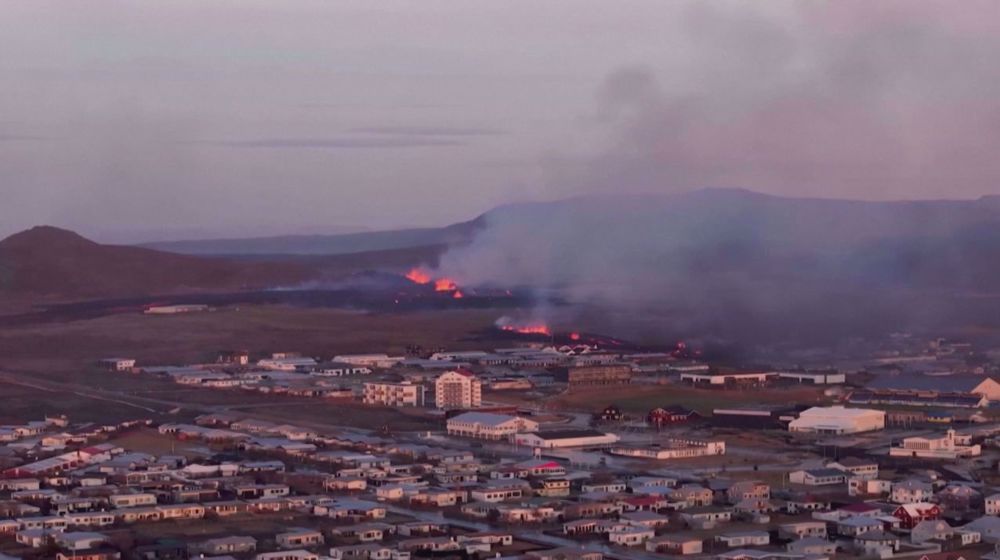 Drone footage shows molten lava burning houses in Iceland