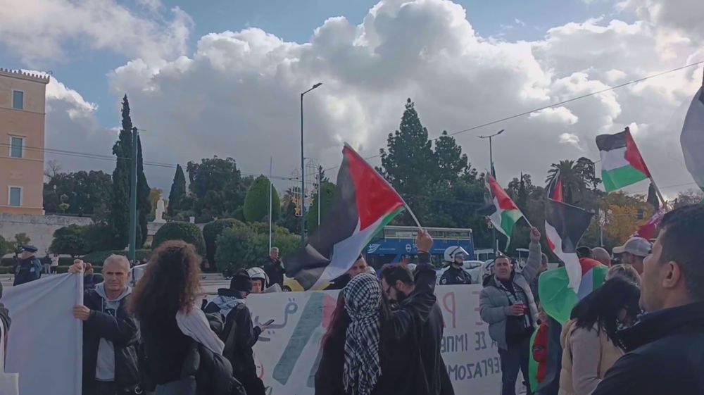Pro-Palestine protesters gather outside Greek parliament, demand immediate Gaza ceasefire