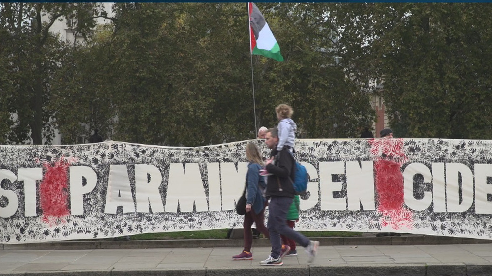 Weeks-long protest opposite UK parliament calls for Israel arms embargo