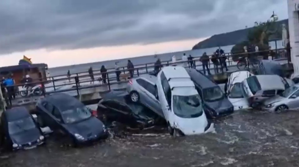 Heavy rain washes away cars in Catalonia, Spain