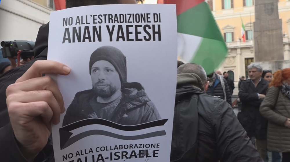 Protest held outside Italian Parliament over arrest of Palestinian without charge