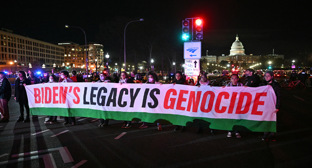'Biden's legacy is genocide', protesters say while blocking his way to US Capitol