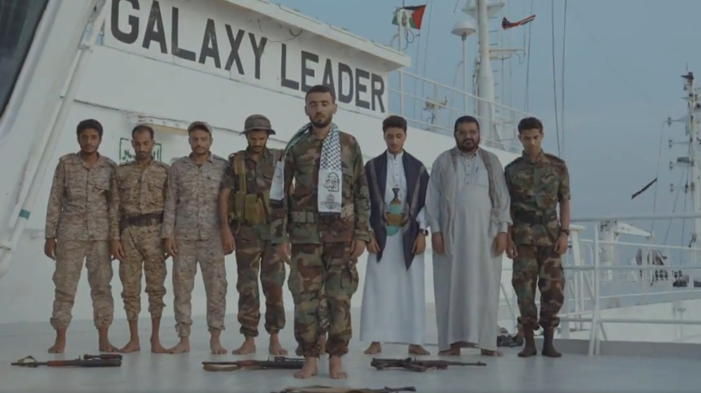 Yemenis congratulate Palestinians on Eid al-Fitr from deck of seized UK ship