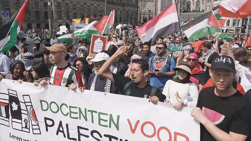 Pro-Palestine protesters march in Amsterdam against Dutch support for Israel