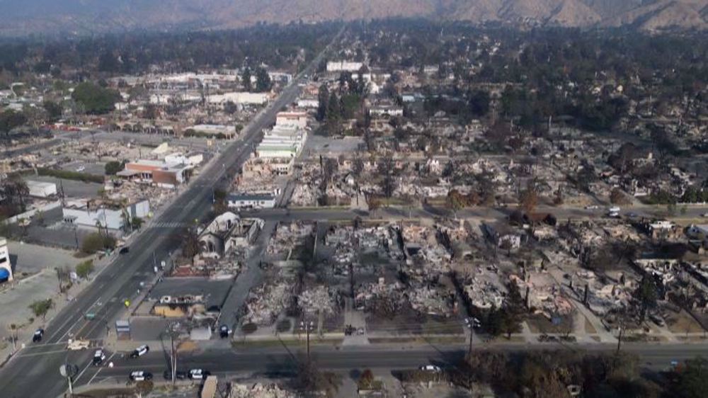 Aerial shots of damage caused by the Eaton fire in Altadena, California