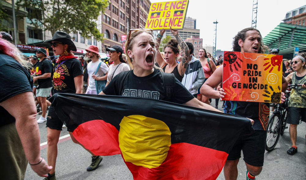 Indigenous rights activists rally on Australia Day to protest British colonization legacy