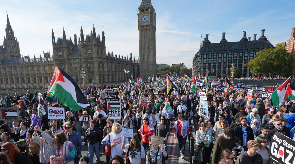 Hundreds of thousands rally in London for ‘lasting peace’ in Gaza 