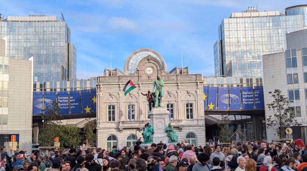 Flottille mondiale Sumud : un millier de personnes rassemblées devant le Parlement européen 