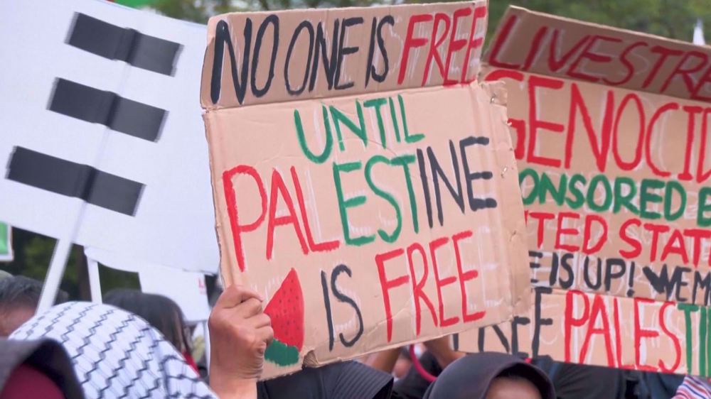 Pro-Palestinian protesters rally at US embassy in Jakarta on second anniversary of October 7