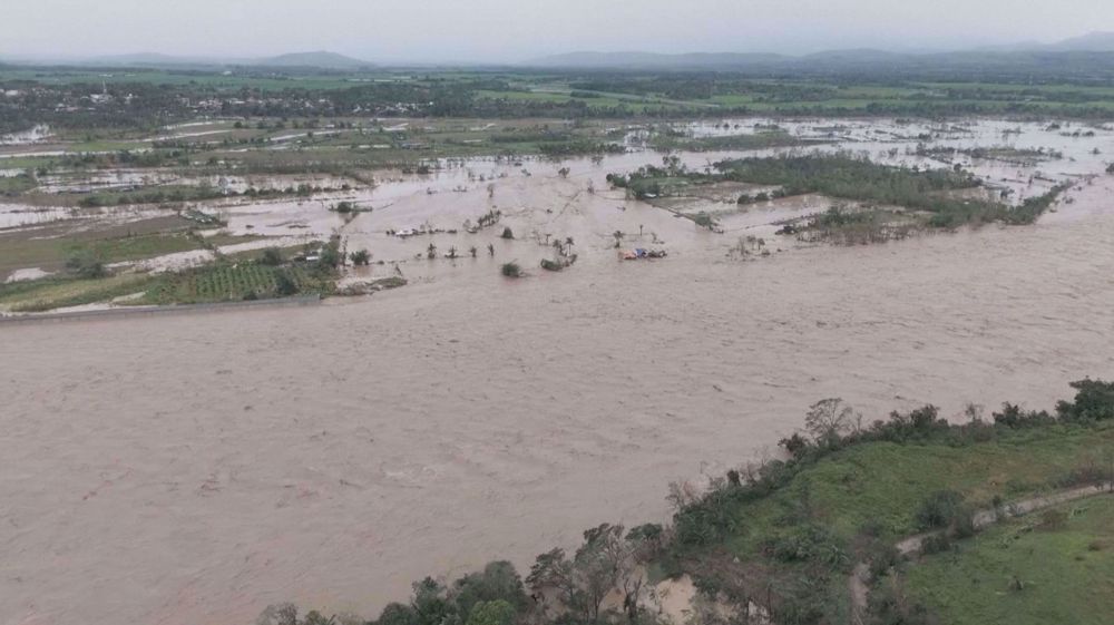Drone footage shows flooded farmlands after Typhoon Fung-wong pounds Philippines