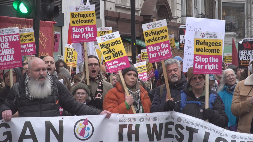 Thousands march in central London in counter-protest against far-right