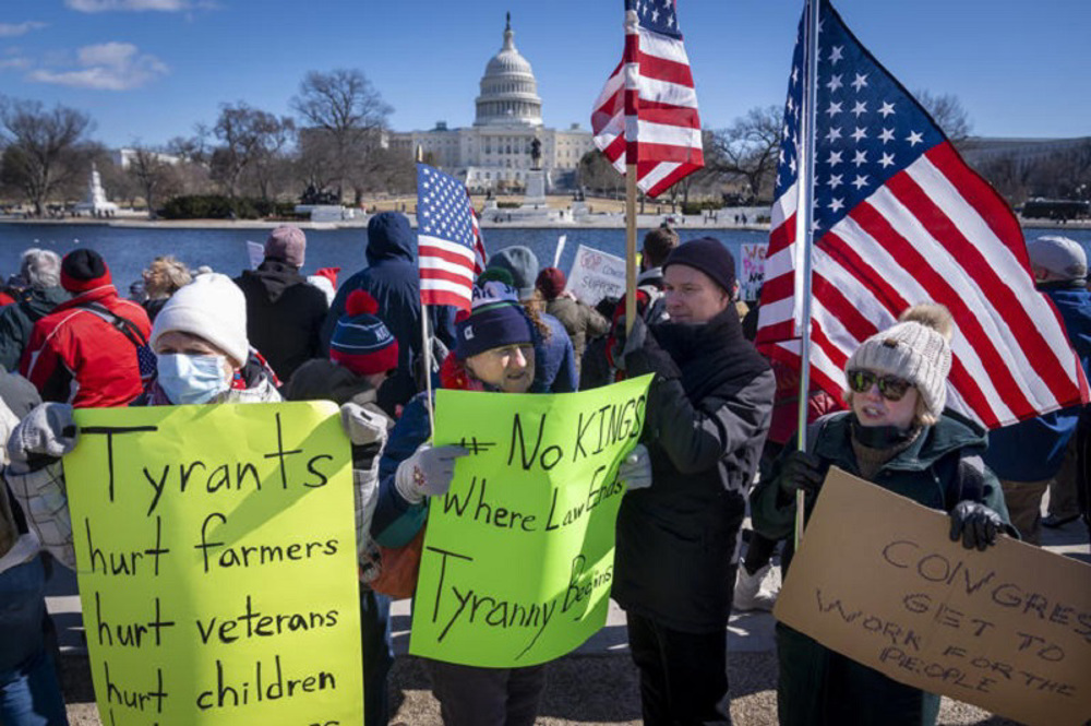 Thousands demonstrate on Presidents’ Day to call Trump 'A Tyrant'