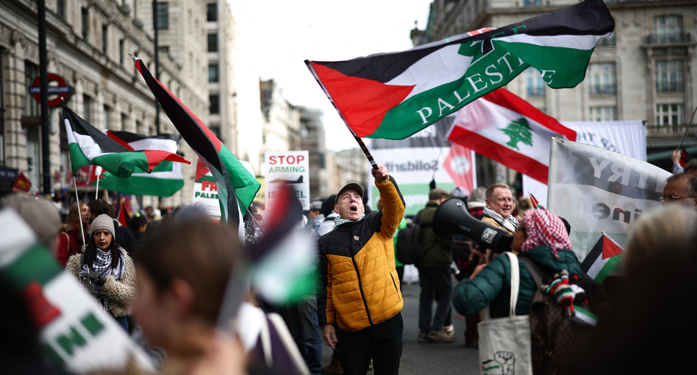 Thousands of Palestine solidarity demonstrators throng central London