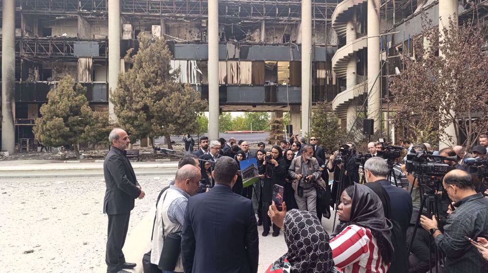 Foreign ambassadors tour IRIB building damaged by Israeli strike 