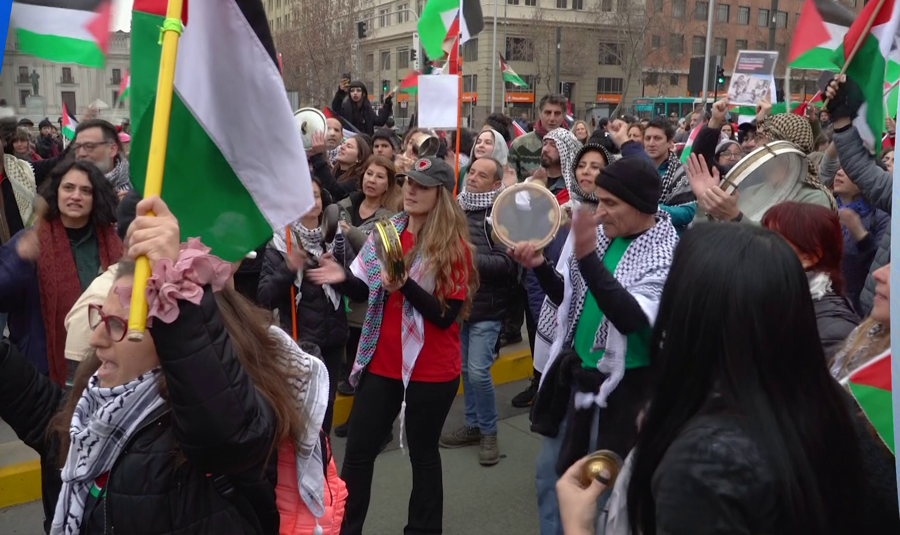 Pro-Palestinian protesters in Santiago call for international sanctions on Israel