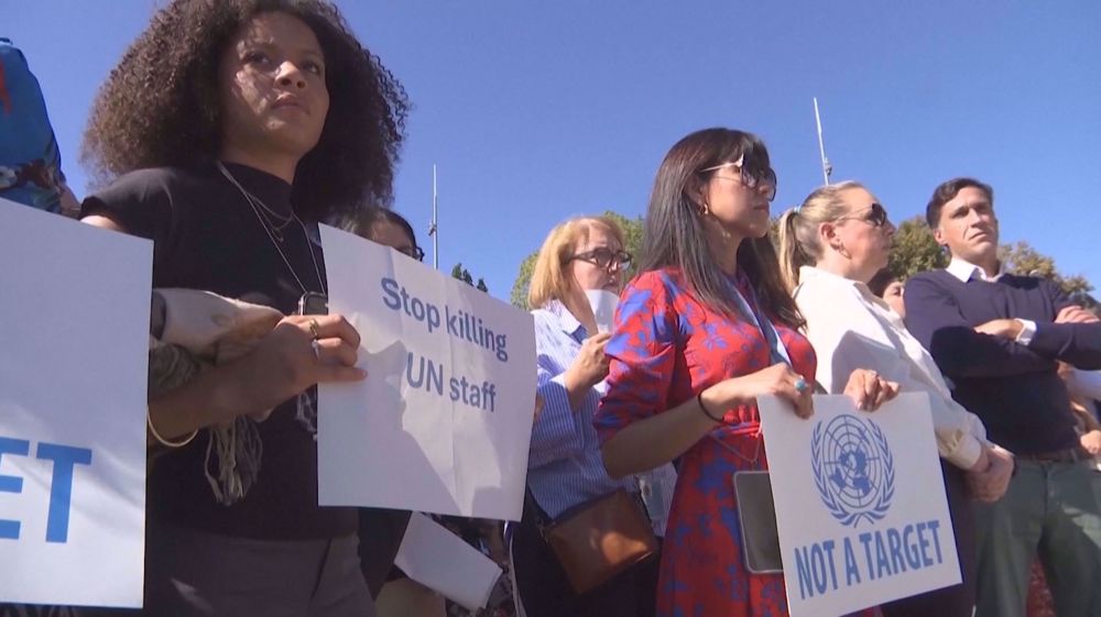 Hundreds of UN staff protest in Geneva against killing of colleagues in Gaza