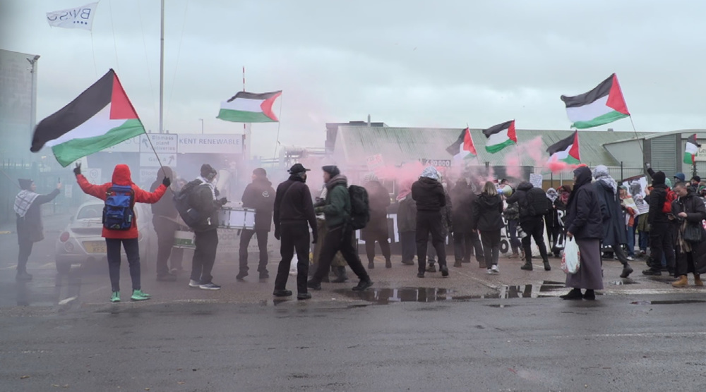 Activists gather outside UK arms fair complicit in Gaza genocide