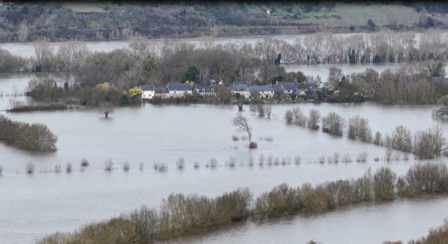 Aerial shots of floods in western France's Maine-et-Loire department
