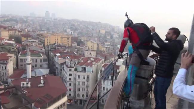 Daredevil man dives from iconic Istanbul tower