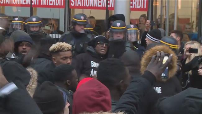 France police attack protest over death of black man
