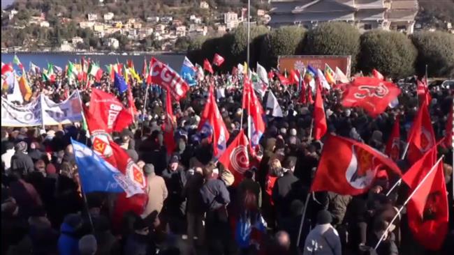 Anti-fascist demonstrators stage rally in Italy